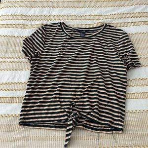 Forever 21 Striped Knotted Short Sleeve